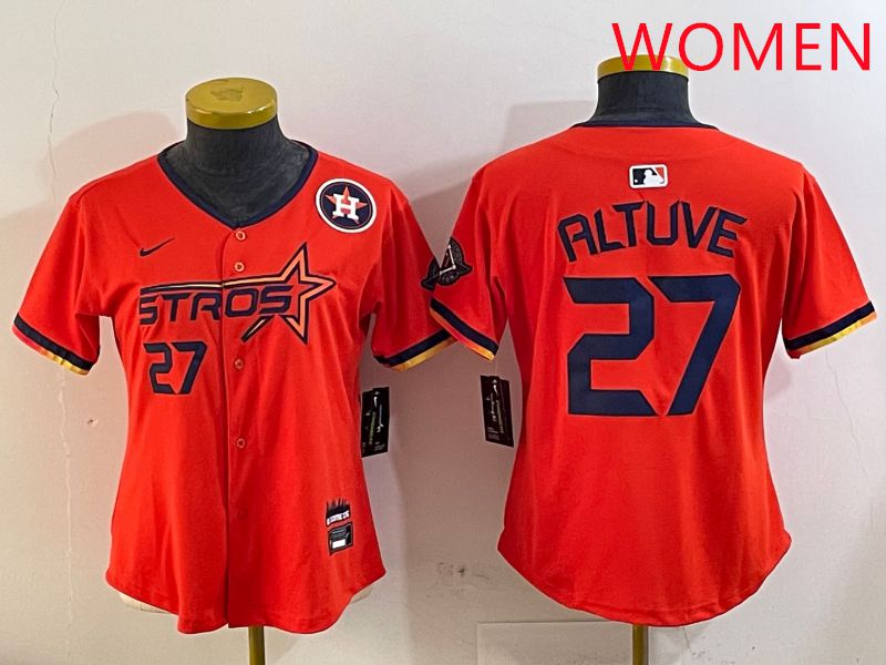 Women Houston Astros 27 Altuve Orange Three generations Joint Name 2025 Nike MLB Jersey style 4103